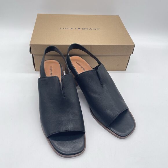 Lucky Brand Women's Jaila Block-Heel Backstrap Sandals Size 11M Black Goat Buggi - Picture 1 of 8